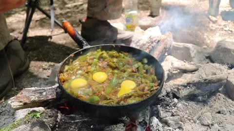 Cooking in the wild Stock Footage 164497281