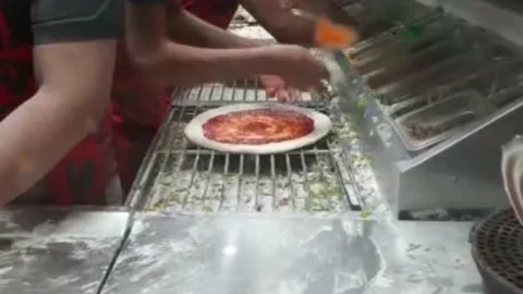Cook's Hands In The Kitchen Putting The Ingredients On The Pizza. Pizza Concept. Stock Footage 197015054