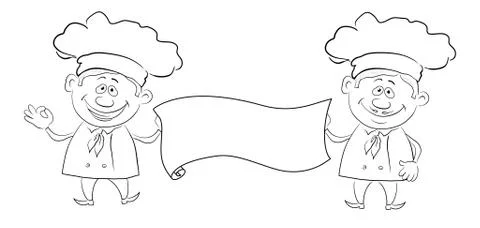 Cooks with poster outline Stock Illustration