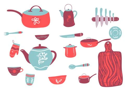 Cook's tools and items set. Hand drawn design elements. Vector illustration with Illustrazione stock