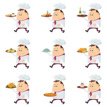 Cooks with trays set Stock Illustration