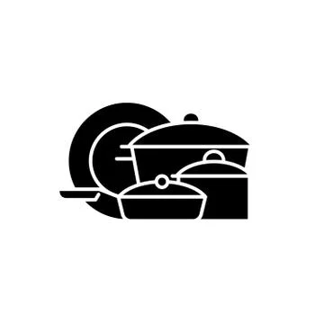 Cookware black icon, vector sign on isolated background. Cookware concept symbol Stock Illustration