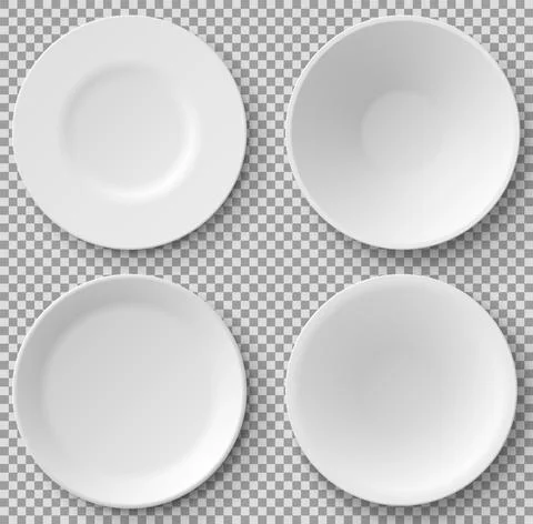 Cookware, china, crockery. Different shapes of realistic food plates and 3d Stock Illustration