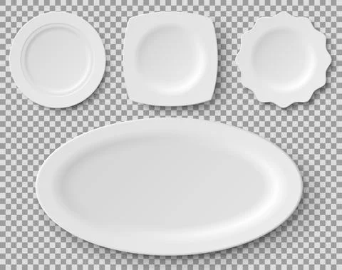 Cookware, china of various shapes and sizes for serving dish. Realistic food Stock Illustration