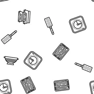 Cookware kitchen cooking food vector seamless pattern Stock Illustration