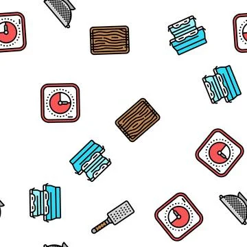 Cookware kitchen cooking food vector seamless pattern 스톡 일러스트