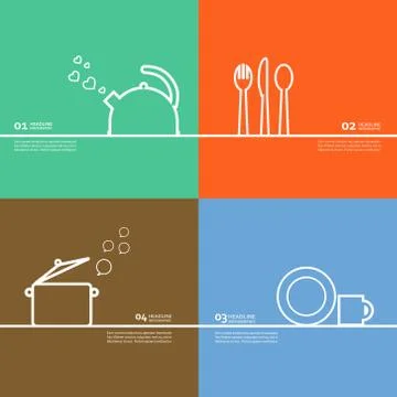 Cookware Set kettle, pot, spoon, fork, knife, cup, saucer Stock Illustration