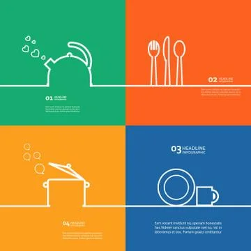 Cookware Set kettle, pot, spoon, fork, knife, cup, saucer Stock Illustration