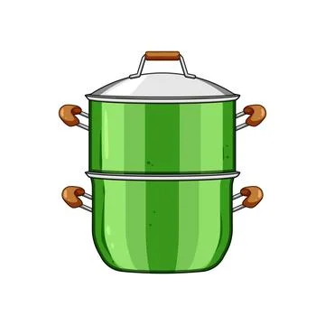 Cookware steamer pot cartoon vector illustration Stock Illustration