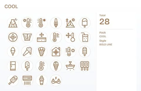 Cool 128x128 Vector Icon Pack with 28 Bold Line Pixel Optimized Elements Stock Illustration