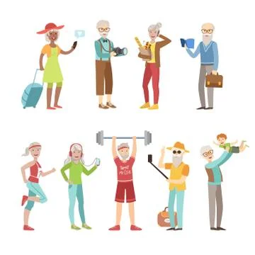 Cool And Active Old People Stock Illustration