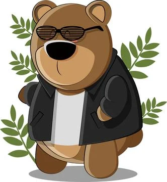 Cool and cute bear in a leather jacket and trendy glasses イラスト素材