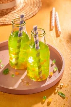 Cool and fresh bubble tea as summer ice drink. Stock Photos