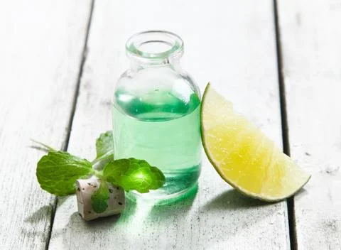 Cool and refreshing mint essential oil Stock Photos