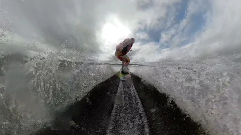 Cool angle of wakeboarder on the water Stock Footage 93525560