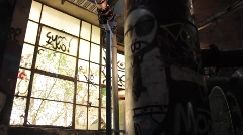 Cool artwork in a abandoned building Stock Footage 52373229