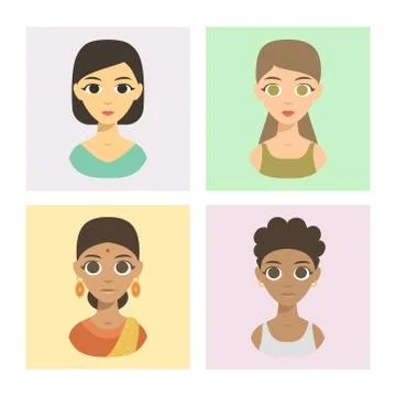 Cool avatars different brochure nations people portraits ethnicity different Stock Illustration