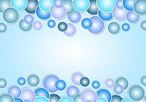 Cool background with bubbles in blue colors. Horizontally oriented template w Stock Illustration