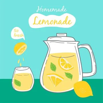Cool background of lemonade drink with lemon juice Stock Illustration