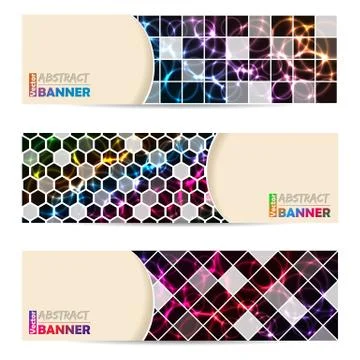 Cool banner set with abstract laser plasma background Stock Illustration
