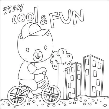 Cool bear and motorcycle funny animal cartoon. Stock Illustration
