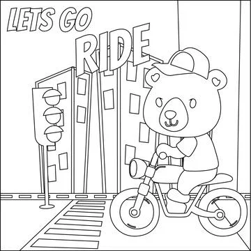 Cool bear and motorcycle funny animal cartoon. Stock Illustration