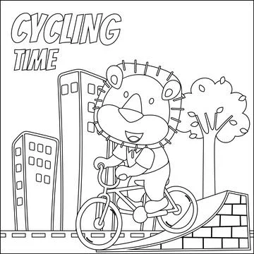 Cool bear and motorcycle funny animal cartoon. Stock Illustration