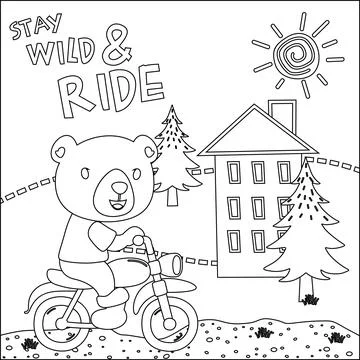 Cool bear and motorcycle funny animal cartoon. Stock Illustration