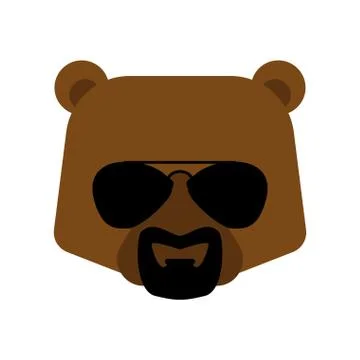 Cool bear with glasses and goatee beard. Grizzly Face vector illustration Ilustração Stock