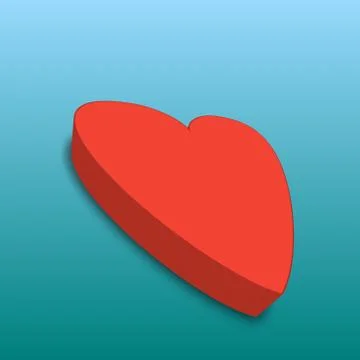 Cool big red heart with shadow isolated on fresh light blue background. 3d Stock Illustration