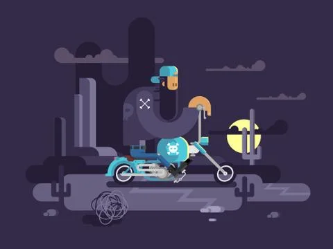 Cool biker on a motorcycle Stock Illustration