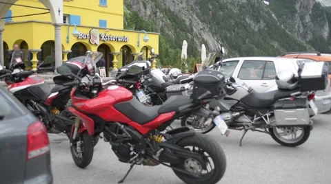 Cool bikes on the background of snow-capped Alps Stock Footage 51915634