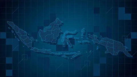 Cool blue Abstrak technologi vector tech modern indonesia map background Stock Illustration
