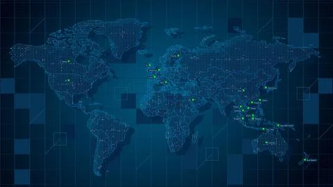 Cool blue Abstrak technologi vector tech Stylized modern world map Stock Illustration