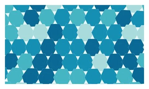 Cool blue hexagonal pattern with gradient shades on white background. Stock Illustration
