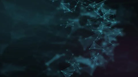 A cool blue network of glowing points and translucent geometric formations .. Stock Illustration