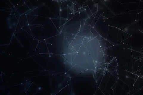 A cool blue network of thin connecting lines and luminous nodes spreads acr.. Stock Illustration