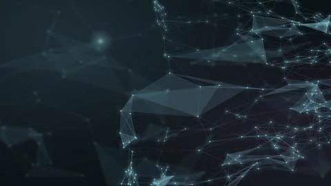 Cool blue nodes and translucent angular structures form a connected digital.. Stock Illustration