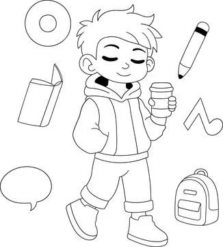 Cool Boy Back to School Cartoon Coloring Page Stock Illustration