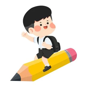 Cool Boy Riding a Giant Pencil to School Stock Illustration