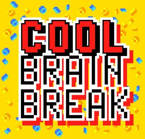 Cool Brain Break. Pixelated word with geometric graphic background. Vector ca Illustrazione stock