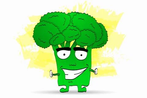 Cool broccoli character illustration in comic style with smile and thumbs up Stock Illustration