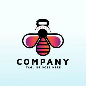 Cool bumble bee logo design with fitness icon Stock Illustration