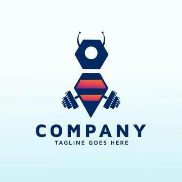 Cool bumble bee logo design with fitness icon Stock Illustration