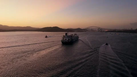 Cool Carriers Cargo Ship Entering Panama Canal At Sunset Drone Aerial 2026/3/4 Stock Footage 337206670