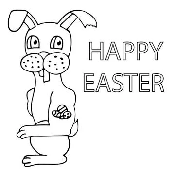Cool cartoon easter bunny with easter eggs tattoo. happy easter. white backgr Stock Illustration