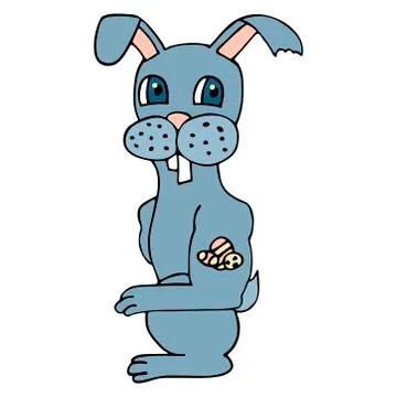 Cool cartoon easter bunny with easter eggs tattoo. white background isolated Stock Illustration