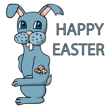 Cool cartoon easter bunny with easter eggs tattoo. happy easter. white backgr Stock Illustration