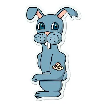 Cool cartoon easter bunny with easter eggs tattoo. white background isolated Stock Illustration