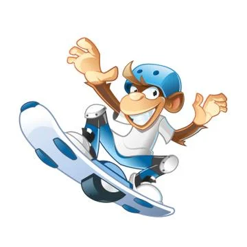 Cool cartoon monkey on hoverboard Stock Illustration
